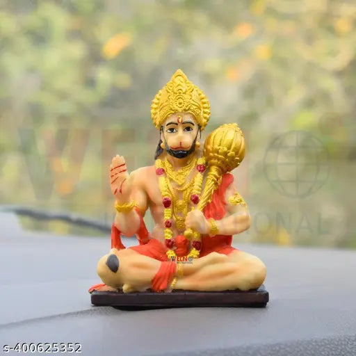 Handcrafted Indian Hanumanji religious idol for car dashboard or desk, compact size: 10.2cm x 7.5cm x 4cm, 200g