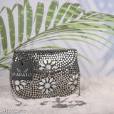 Black metallic Parato Party Bride's Clutch with silver sheep decoration and floral appliques