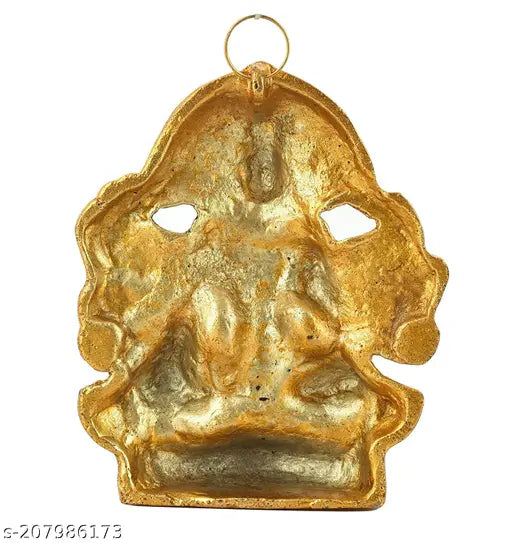 Gold-toned Panchmukhi Hanuman ji Murti/Bajrangbali Idol for wall hanging and gifts, 11cm x 135cm. Decorative showpiece featuring intricate metal design