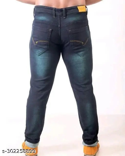 Stretchable men's jeans, 100% pure denim, dyed/washed, regular fit. Stylish stretchable jeans for men, size 30 (Waist 30in, Length 40in), made in India