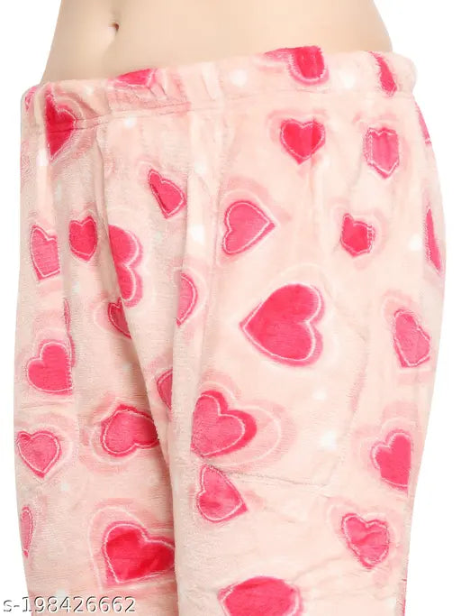 Pink fleece, women's loungewear pyjama leggings for casual winter wear