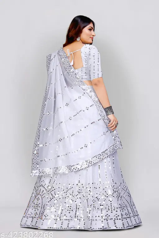 Embroidered Georgette Lehenga Choli & Dupatta - Indian women's semi-stitched set (43in waist, 43in length)