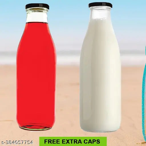 1000ml glass bottles with extra caps, clear, white, multipurpose, 2-pack