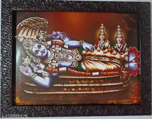 Synthetic resin, 9x12 inch Indian photo frame featuring Ranganathar, Sridevi, Boo Devi & Bhudevi Vishnu art