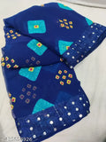Beautiful blue mirror work saree with yellow embroidery