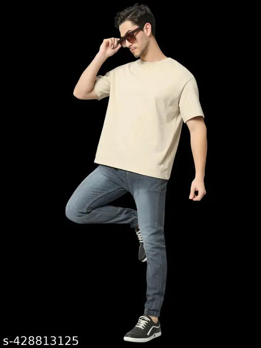 Mens grey denim stretch jogger, solid pattern with stylish and comfortable look for men's casual wear, size 26, 28, 30, 32 (waist 26-40in, hip 34-40in, length 39in), made in India