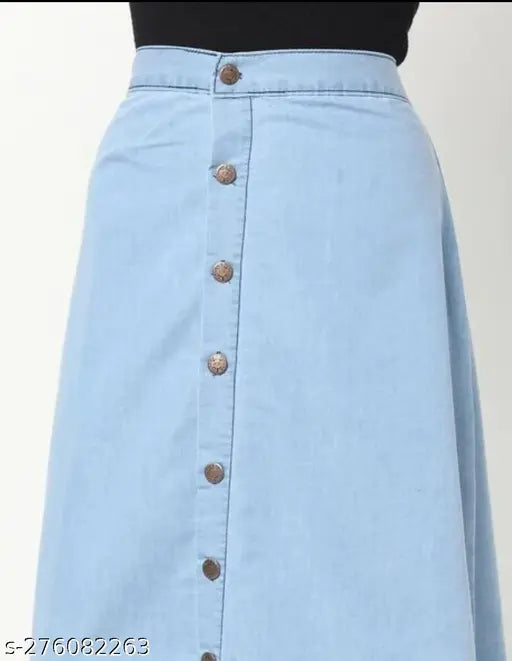 Light blue denim skirt with button closure