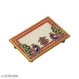Marble Puja Chowki with Ganesh & Lakshmi Idols, handcrafted in Rajasthan, vibrant colors, 6 x 4 inch size, washable