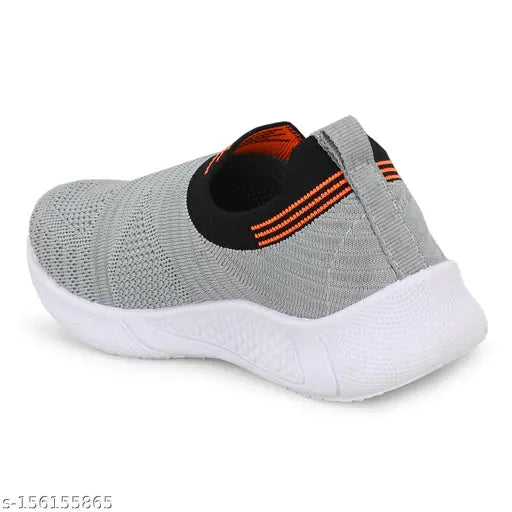 Grey knitted sports shoes with red logo for boys