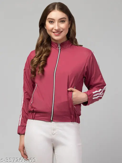 Women's solid polyester winter jacket, long sleeves, full sleeve style, perfect for cold weather