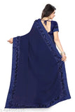 Blue georgette saree with ribbon and floral lace, full-length dress