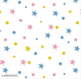 White muslin swaddle with pink & yellow stars and dots, 100% cotton.