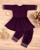 Indian Georgette Anarkali Sharara Set for Festivals/Weddings, Embroidered with Three-Quarter Sleeves. Size options: 9-12M, 12-18M, 18-24M, 1-2Y, 2-3Y