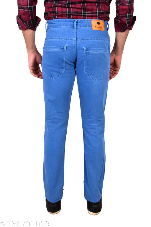 Men's high-quality denim jeans, slim fit and stretchable, skyblue, regular fit, available in sizes 28-40 (Waist 28-40, Length 41 in, Hip 33-45 in), made in India