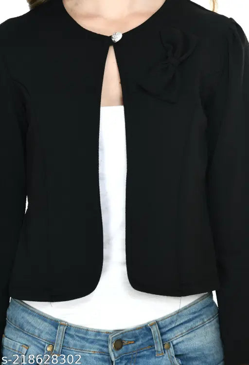 Soft cotton blend casual jacket, solid pattern with bowtie detail, perfect for summer and winter wear