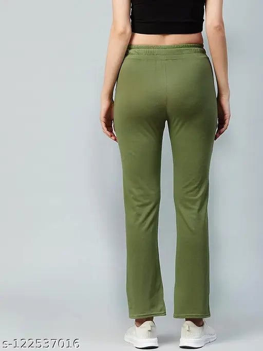 Green cotton slim fit track pants with two front pockets for women's comfort nightwear loungewear