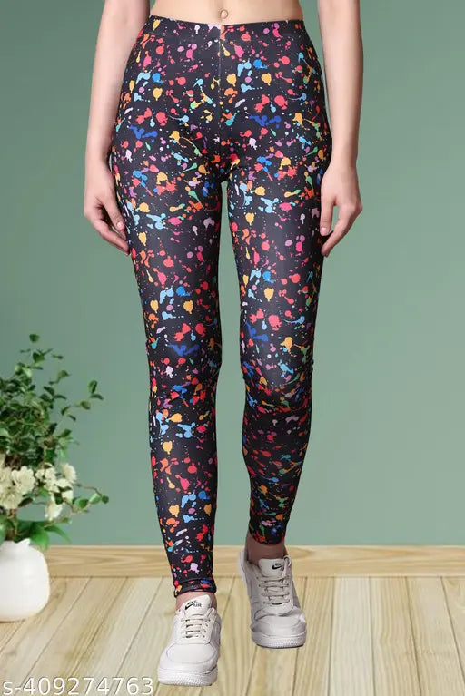 Printed Lycra jeggings for women's fashion, ankle-fit with net pattern, comfortable waist, yoga-friendly, made in India