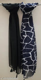 Fancy Floral Print/Latest Design with Premium Quality Poly Chiffon stoles scarves with Pearl and tassels (LATKAN) for Women ladies and girls- Pack of 2(LR/Black Plain Pack of 2)