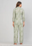 Cotton printed flowers night suite for women, soft and comfortable sleepwear with three-quarter sleeves