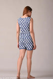 Blue printed cotton top & shorts set for women by Kannahi, ideal for sleepwear and loungewear with elastic waist and side pockets, 100% super cotton fabric, made in India
