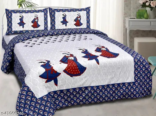 Cotton queen bedsheets by Arun Creation Jaipur, pack includes 2 pillow covers and 1 set