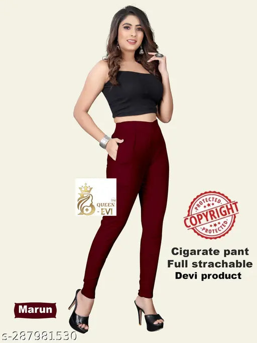 Marrun Cigar jeggings for women and girls, solid cotton stretch trousers in sizes 24-XXL from India