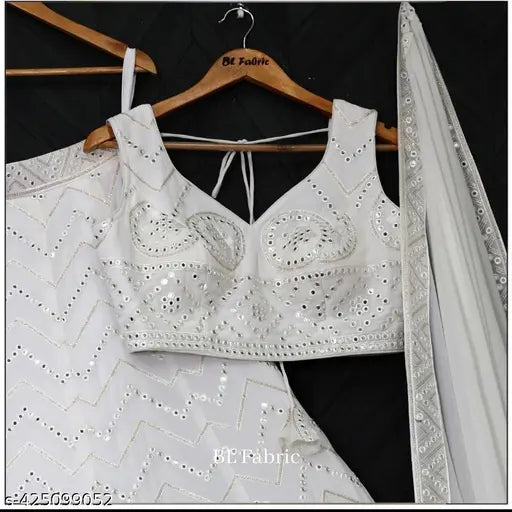 Embellished georgette women's choli and dupatta set, semi-stitched with 43" waist and 70" length, Indian designer lahenga choli