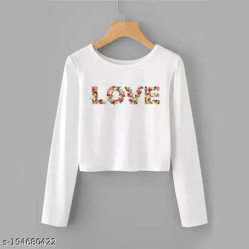 Long-sleeve graphic printed crop top in XS - India, women's fashion with unique design