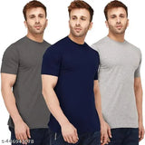 Stylish cotton short-sleeve men's t-shirt combo of 3 - Solid design in S, M, L, XL from India