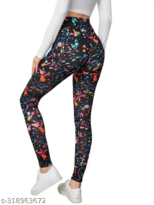 Black printed net Lycra active bottomwear for women, Pack of 1. Sizes available: 26, 28, 30, 32, 34, 36 (inches). Made in India