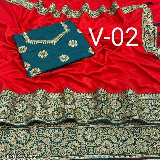 Beautiful Vichitra silk saree with intricate lace border embroidery, free size, Indian origin