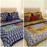 Cotton queen bedsheets set, attractive & graceful, 4 pillow covers, 144 thread count, pack of 2, made in India