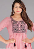 Embroidered rayon kurta with three-quarter sleeves, intricate stone work, popular Indian fashion for women's wear 2021