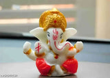 Red and white resin Ganesh idol, 23X23 inch FabRay Marble Powder Lord Ganesha statuette for home decor or puja gifting
