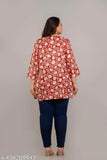 Plus size rayon wine color short kurti, printed combo flare sleeve, India-made fashion statement for all times