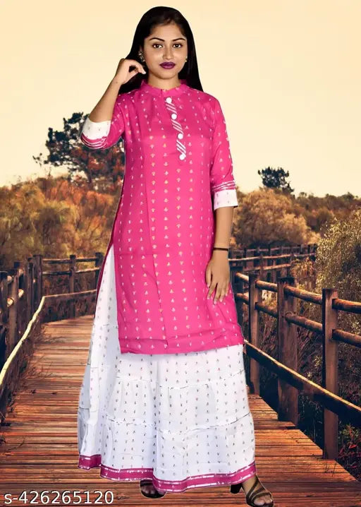 Stylish cotton blend three-quarter sleeve kurta sets for kids, printed net, size 7-8 years, India origin