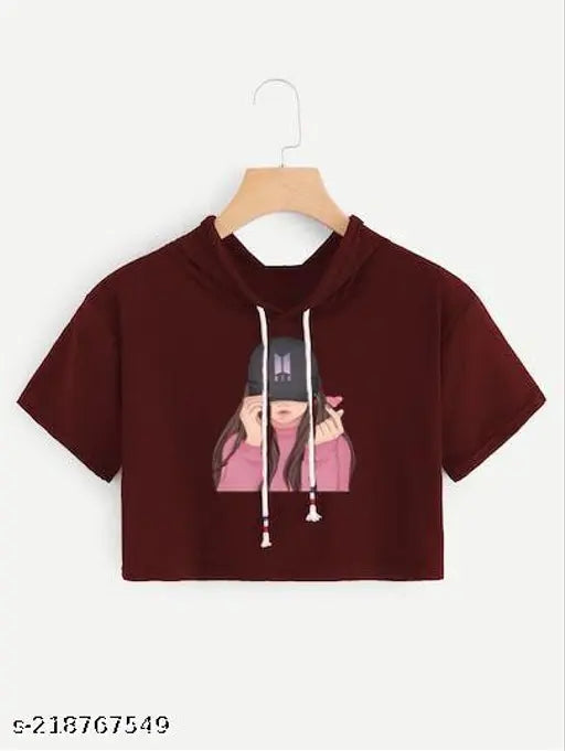 Women's premium cotton blend printed crop T-shirt with short sleeves, featuring stylish design from India