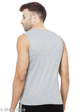 Grey cotton round neck printed sleeveless t-shirt for men, perfect summer essential on a warm day