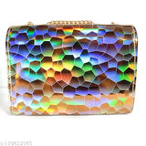 Vintage-style metallic iridescent blue handbag with sling strap, silver-tone hardware