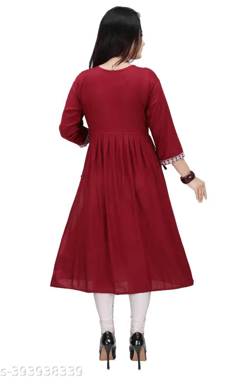 Soft cotton blend Naira cut Kurta for beautiful women, solid color with three-quarter sleeves and side slits. Perfect gift for any occasion. Made in India