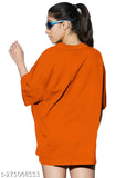 Large, orange T-shirt with bold typography on a round neckline