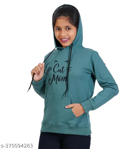 Cotton blend printed hooded sweatshirt for kids, features long sleeves with vibrant design. Size options: 7-8yrs, 11-12yrs, 13-14yrs, 15-16yrs. Made in India