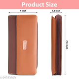Taupe leather women's clutch with zip closure, multiple card slots