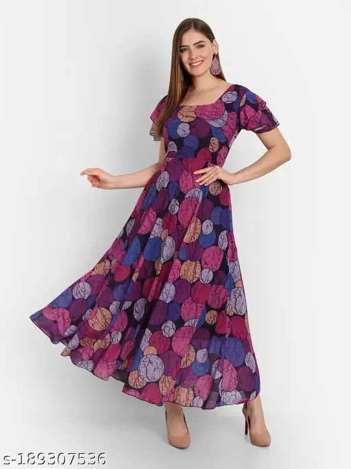 Designer Georgette one-piece kurti, printed combo, short sleeves, various sizes available from S to 6XL, Indian origin