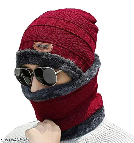 Stylish wool cap and fur neck band, onesize woolen winter accessories from China