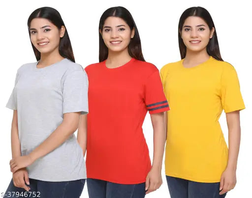 Cotton blend 404 SHAUN women's solid-colored short-sleeve T-shirt, popular Indian brand