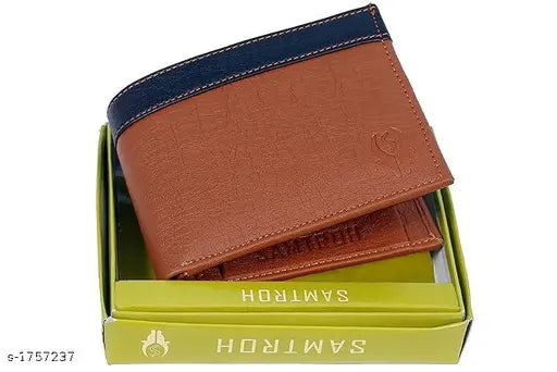 Samtroh Dechable, brown faux leather bifold men's wallet. Durable, textured design with 3 card slots, 2 hidden pockets, 2 cash compartments, and 1 coin pocket. Ideal for everyday use and gifting." (105 characters)