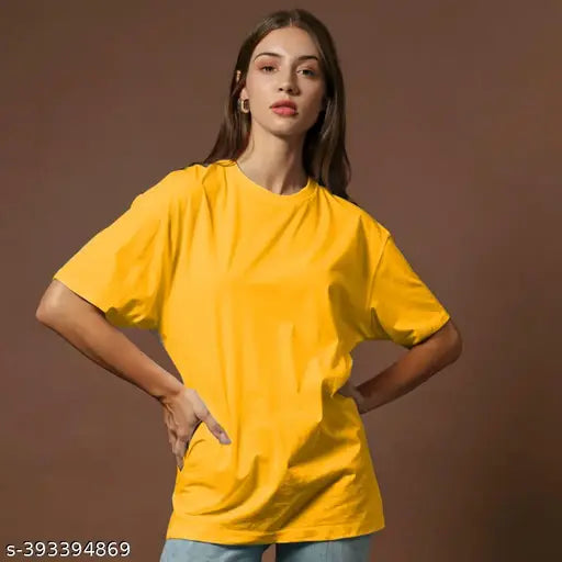 Yellow cotton oversized crew-neck t-shirt for women