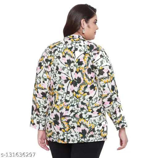 Plus size women's rayon printed V-neck top, casual wear with eye-catching prints, XL to 5XL sizes