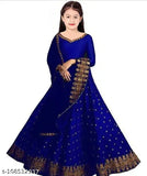 GOPI Blue satin lehenga with net dupatta, embroidered stitch design for kids aged 3-16 years, Indian traditional outfit set